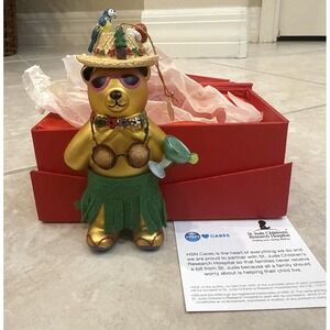 2016 Swarovski Crystals St Jude HSN Cares Teddy Bear Xmas Ornament Hawaiian Sign